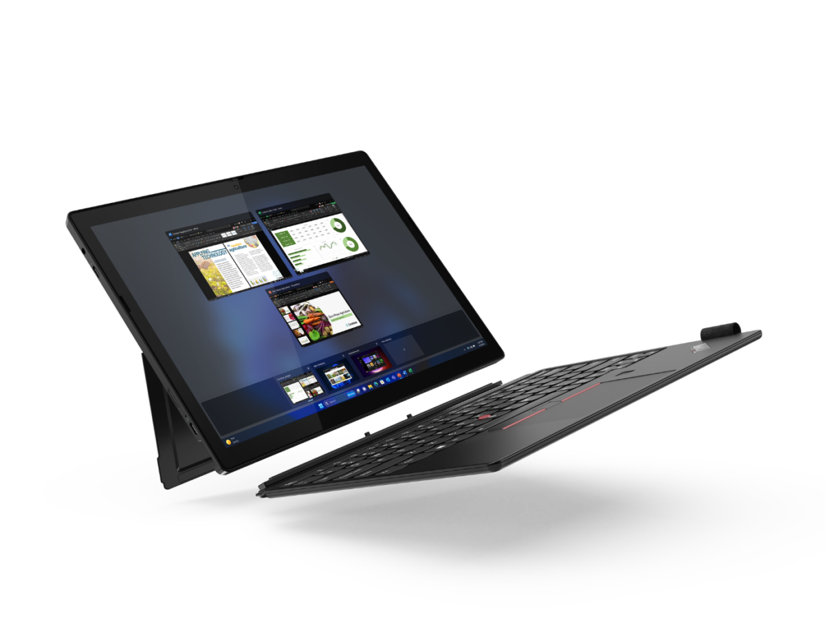 A black computer with a keyboard
Description automatically generated